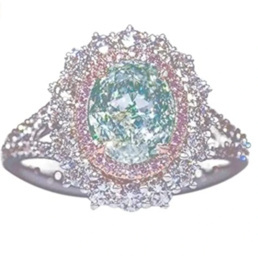 Pink Crystal Silver Cocktail Ring Statement Ring Pink Crystal Ring Colorful Ring - Picture 2 of 4